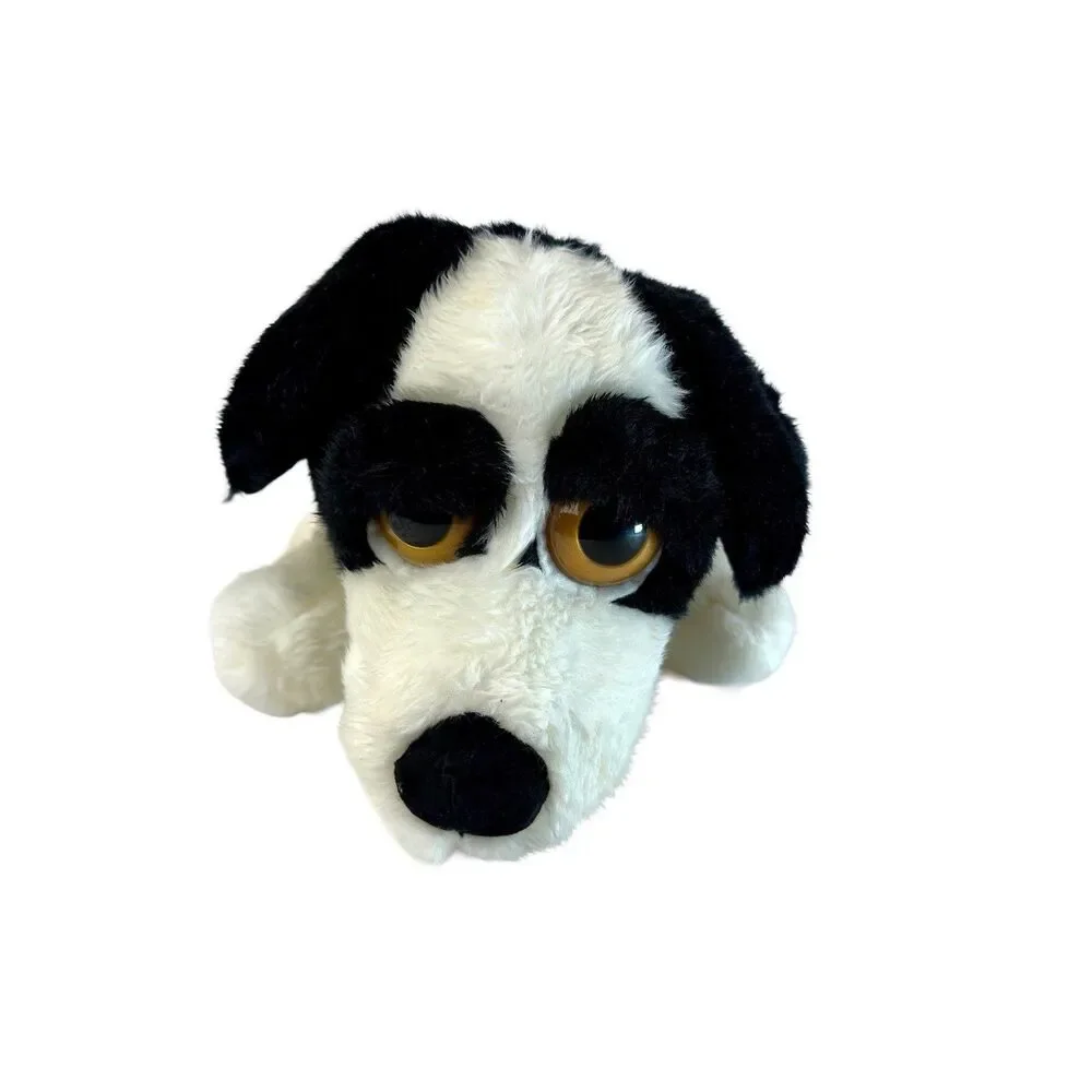 Russ Berrie Marshmallow Dog Plush Stuffed Animal White & Black Soft 9